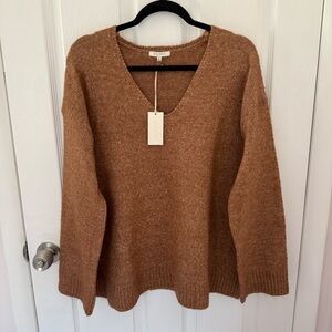 Z Supply Cozy Oversized Weekender Brown V-Neck Sweater Size Small NWT